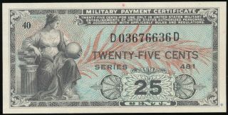 Series 481 25 Cents Mpc Military Payment Certificate Crisp And Bright Gem Unc.