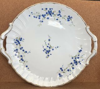 Bernardaud Limoges Myosotis Blue Forget Me Not Floral Handled Cake Plate 11 - 3/4”