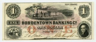 1855 $1 The Bordentown Banking Co.  - Bordentown,  Jersey Note W/ Train Cu