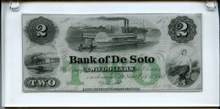 1863 $2 Bank Of De Soto,  Nebraska Bank Note Incased In Plastic.