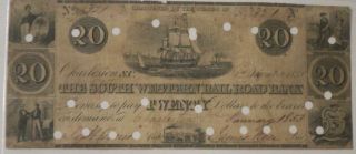 1853 $20 South Western Railroad Bank Charleston Sc Bank Note,  Punch - Cancelled