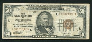 Fr.  1880 - L 1929 $50 Frbn Federal Reserve Bank Note San Francisco,  Ca