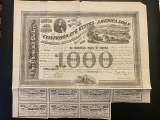 1963 Confederate States Of America $1000 Bond Signed By Robert Tyler Son Of Pres
