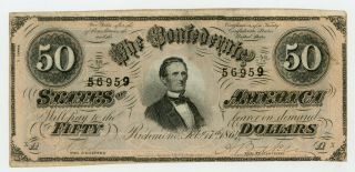 1864 T - 66 $50 The Confederate States Of America Note - Civil War Era