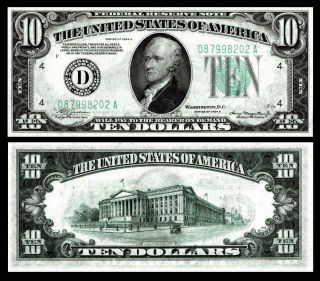 1934 - A $10 Dollar Bill Federal Reserve Green Seal Crisp Gem Uncirculated