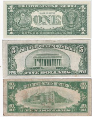 1957 $1 - 1934 $5 - 1934 $10 Ten Dollar Silver Certificate Blue Seal circulated 2 2