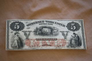 Estate Find 1862 $5 Somerset & Worcester Savings Bank Maryland Currency Note