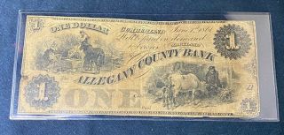 1861 $1 Allegany County Bank Of Cumberland Maryland Obsolete Currency Md - 930 - 05