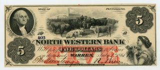 1861 $5 The North Western Bank - Warren,  Pennsylvania Note Civil War Era Au