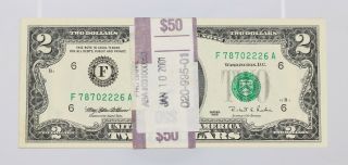 25 Uncirculated 1995 $2 Two Dollar Bills Consecutive Serial Numbers Pack Of $50