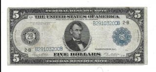 1914 Federal Reserve Note $5 Large Size Currency Five Dollars