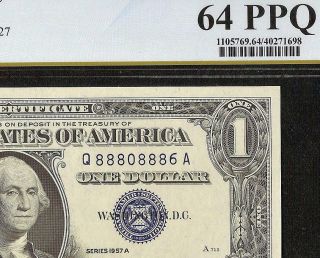 1957 A $1 Dollar Near Solid 8880 8886 Silver Certificate Note Pcgs 64 Ppq