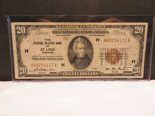 1929 $20 Federal Reserve Note Issued In St.  Louis Mo.  Federal Reserve Bank