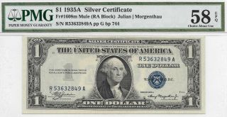 $1 1935 A Silver Certificate Ra Block Fr 1608m Pmg 58 Epq