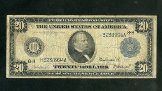 Us Paper Money 1914 $20 Federal Reserve Note Large Sized