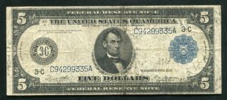 1914 $5 Five Dollars Frn Federal Reserve Note Philadelphia,  Pa Very Fine