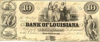 Louisiana Bank Of Louisiana $10 Dollars Obsolete Currency 1862
