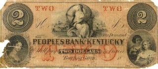 Kentucky Peoples Bank $2 Dollars Obsolete Currency Ca 1850