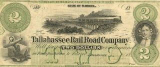 Florida Tallahassee Rail Road $2 Dollars Obsolete Currency Banknote 1866