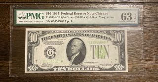 1934 Federal Reserve Note $10 Chicago Fr 2004 - G Ligh Green Julian Pmg 63 Unc