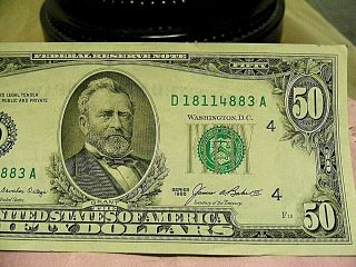 1985 Fifty Dollar Federal Reserve Note Us Currency Cleveland Serial D18114883a