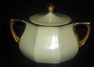R S Tillowitz Hand Painted Cream Gold Beaded Border Sugar Bowl Signed J A S 1916