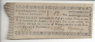 Washington City Canal Lottery Issued Around 1796 About Uncirculated