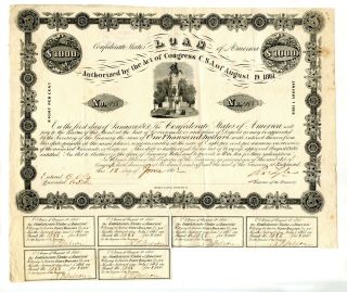 1862.  $1000 Confederate Bond Only 1094 Issued.  Statue Of Washington In Richmond