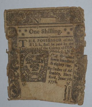 1776 Connecticut Colonial Money,  1 Shilling,  Hand Sewn Together,