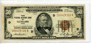 Fr.  1880 - D 1929 $50 Frbn Federal Reserve Bank Note Cleveland 8300