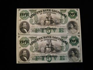 1800s Citizens Bank Of Louisiana Uncut Sheet $5 Obsolete Notes Louisiana 6