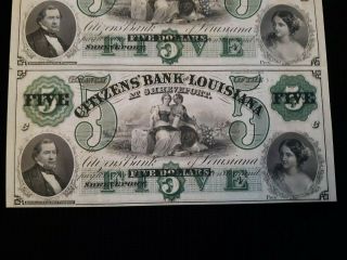 1800s Citizens Bank of Louisiana Uncut Sheet $5 Obsolete Notes LOUISIANA 6 3
