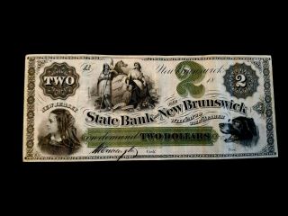 Scarce - - 1800s $2 The State Bank At - Brunswick,  N.  J Obsolete Banknote 1