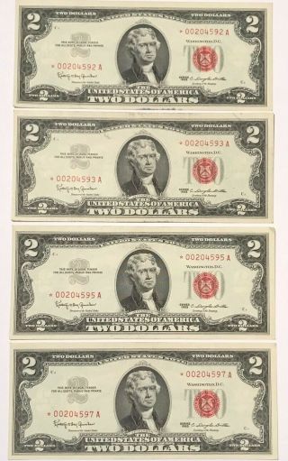 (4) 1963 $2 Us Star Notes - Almost Uncirculated - (2) Sequential