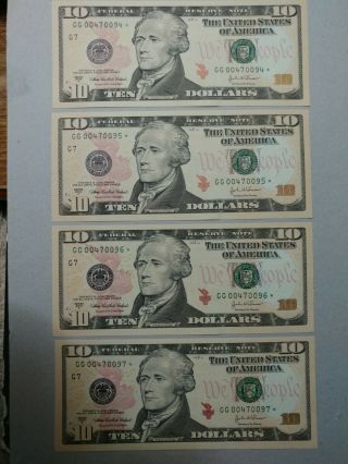 2004 A Gg $10 Dollar Star Note (4) Consecutive Notes Only 512,  000 Printed