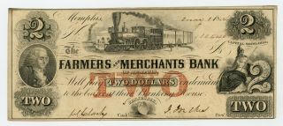 1854 $2 The Farmers And Merchants Bank Of Memphis,  Tennessee Note