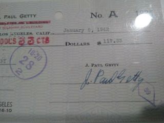 J.  Paul Getty Bank Check Signed Autograph Famous Tycoon La Hollywood Production
