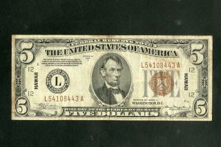 Us Paper Money 1934 - A $5 Hawaii Federal Reserve Note