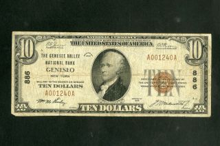 Us Paper Money 1929 $10 Geneseo Ny Banknote Ch 886