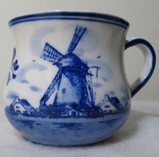 Delft Blue Hand Painted Holland Windmill Flowers Cup Mug Daic Coffee Tea Dutch