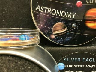 USA 2019 1$ Silver Eagle Astronomy BLUE STRIPE AGATE 1 Oz Silver Coin w/COA 2