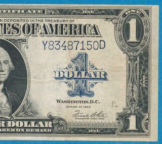 $1.  00 1923 Fr.  238 Silver Certificate Blue Seal Attractive Classic Horse Blanket