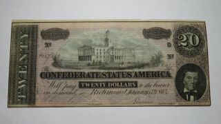 $20 1864 Richmond Virginia Va Confederate Currency Bank Note Bill T67 Xf,