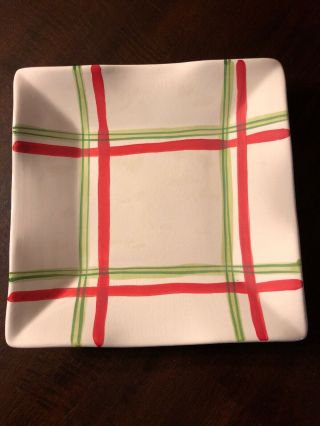 Present Tense Anne Hathaway Red Green Plaid Plate 8 1/2 " Hand Painted Italy