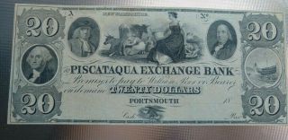 $20 Piscataqua Exchange Bank Portsmouth Nh Obsolete Milkmaid Tends Cattle Cu