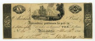 1815 $10 The Merchants Bank Of Alexandria,  D.  C.  Note