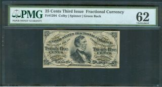 25¢ Fractional Currency,  Fr.  1294,  Pmg Unc.  62