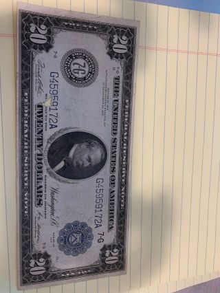 1914 Twenty Dollar Bill Blue Seal Federal Reserve Note