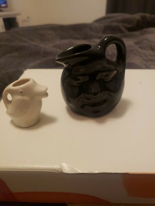 Vintage Pottery Man In The Moon Face White Stoneware 3 " Miniature Pitcher Jug