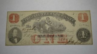 $1 1862 Richmond Virginia Va Obsolete Currency Bank Note Bill Treasury Note Au